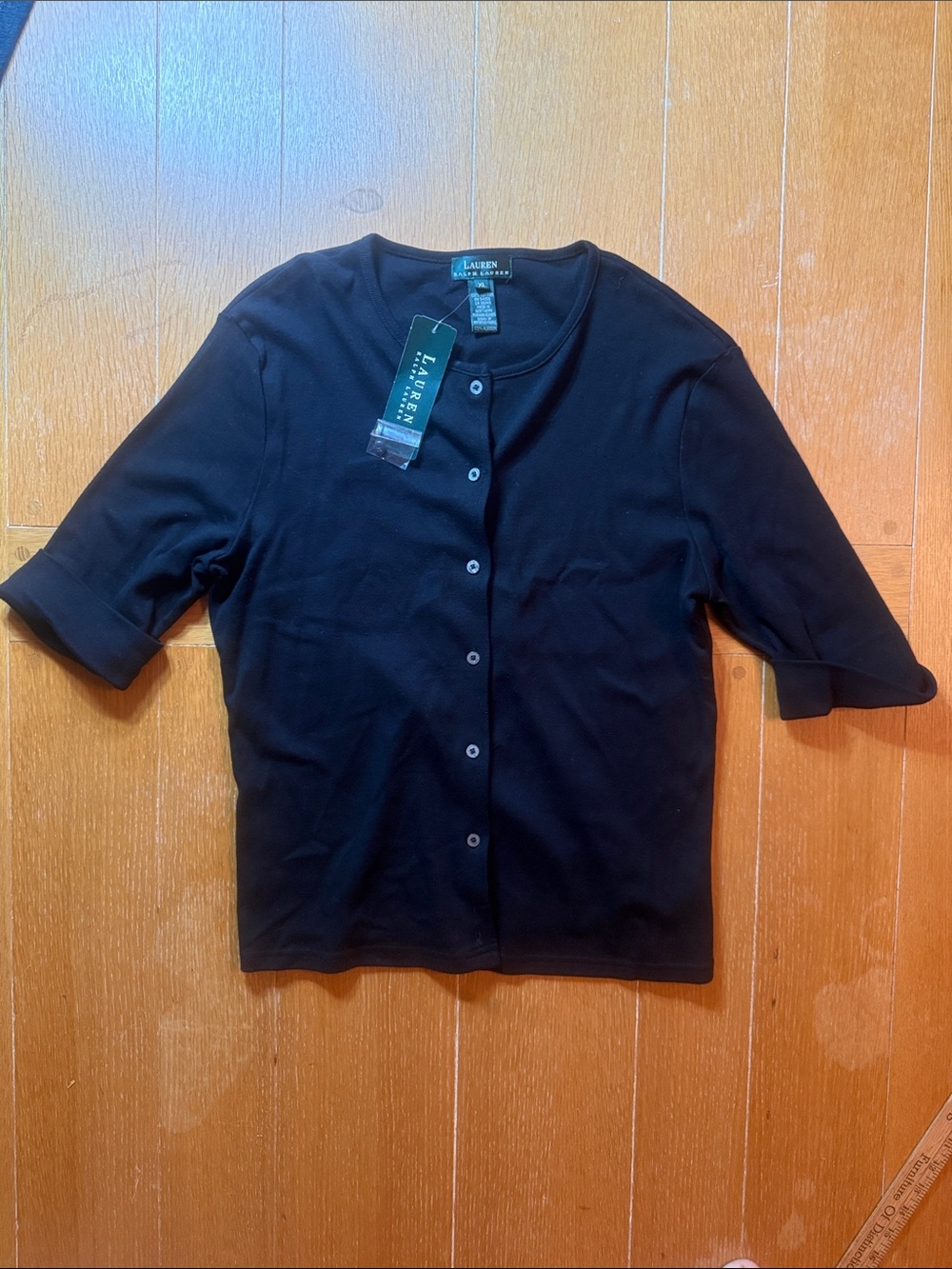 Ladies Vintage Lauren Ralph Lauren Black Button-Front Short Sleeve Top